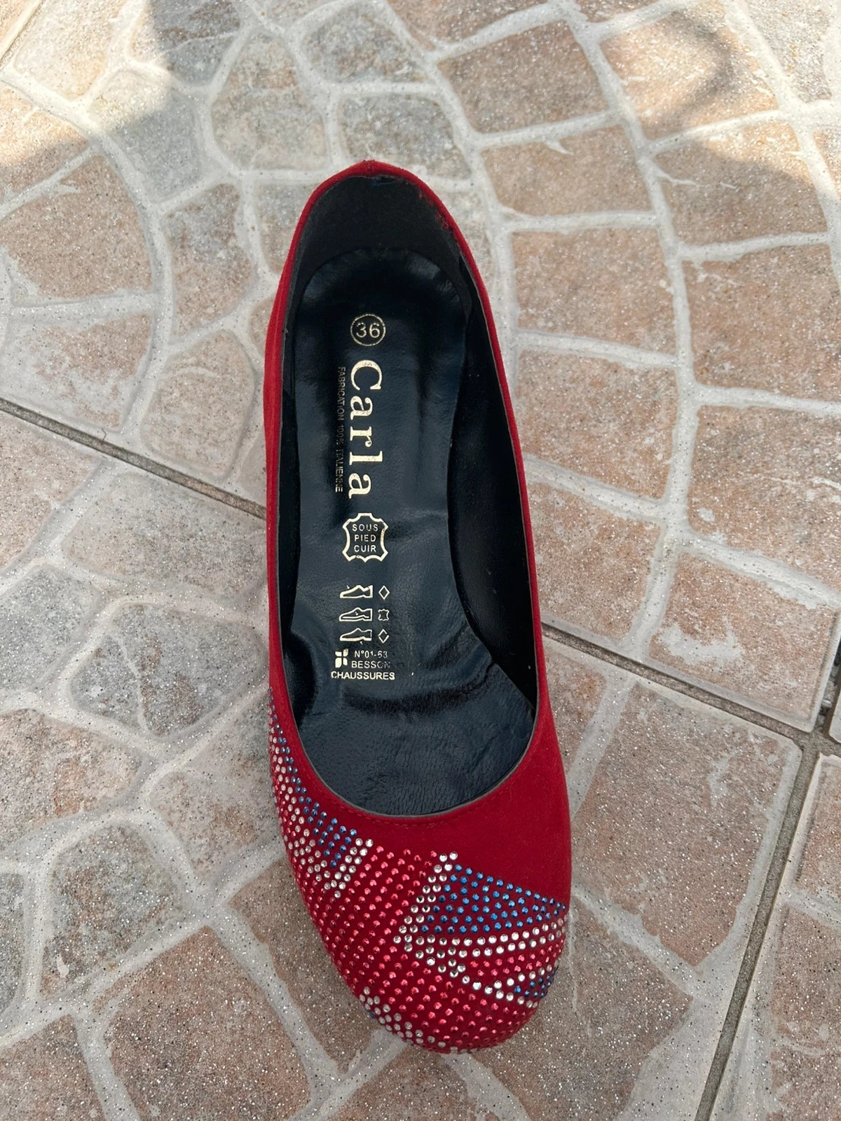 Ballerines vermelhas 36 couro com padrão de bandeira inglesa  novas – photo 5